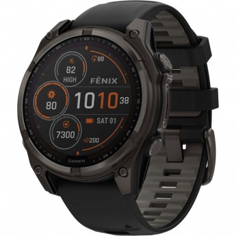 Смарт-часы GARMIN FENIX 8 – 47 мм, Solar Sapphire, титан с DLC-покрытием Carbon Gray и силиконовым ремешком черного/серого цвета